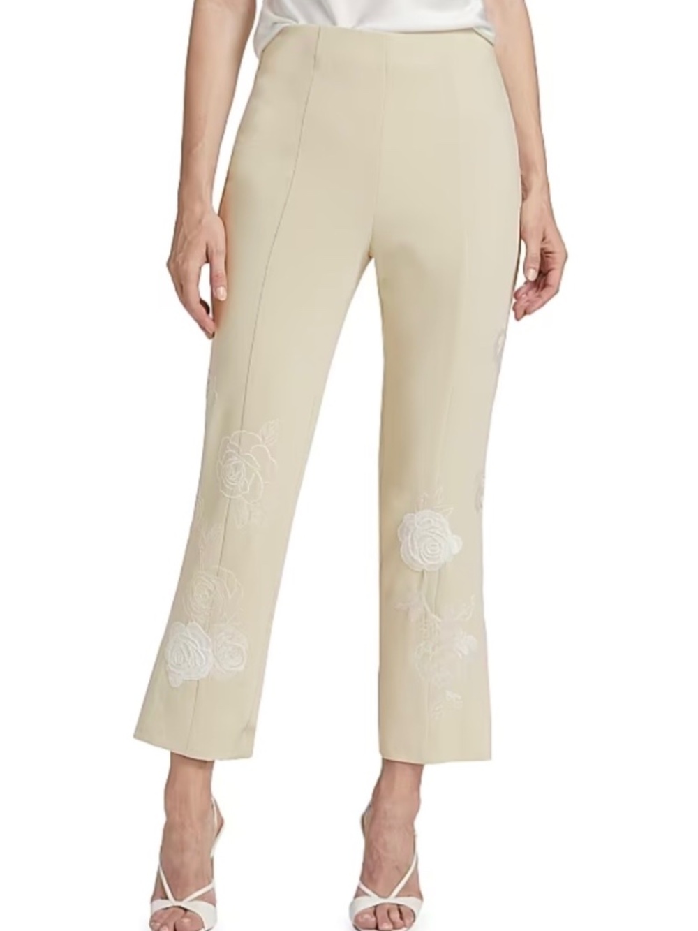 Cinq a Sept Brianne Floating Roses Pants Plaster Ivory SZ 16